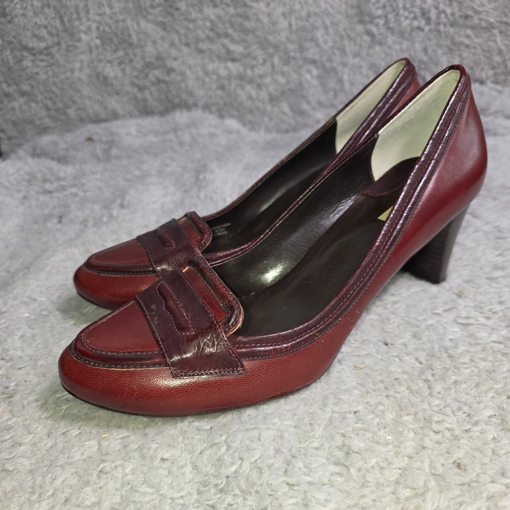 VTG Max Studio Pump Penny Loafers Oxblood Burgundy Leather Heel Women 8M NEW